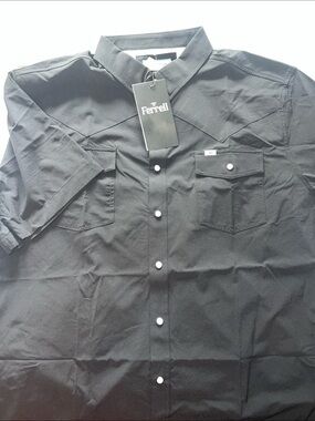 Ferrell Black Short-Sleeve Casual Pearl Snap Shirt